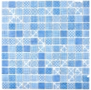 Mosaico de vidrio retro vintage sostenible pared revestimiento azulejo reciclaje patchwork azul MOS145-P-40