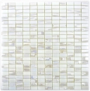 Mosaico de vidrio sostenible revestimiento pared reciclaje rectángulo blanco viejo metálico 3D MOS355-01