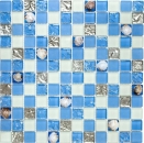 Shell mosaico mosaico de azulejos blanco mate azul plata mosaico de vidrio MOS82B-0104