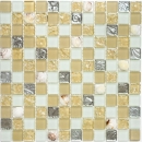 Shell mosaico mosaico de azulejos blanco mate beige plata mosaico de vidrio MOS82B-0112