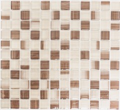 Mosaico de vidrio estilo mosaico de azulejos beige marrón cocina splashback MOS74-1209