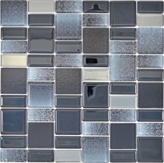 Mosaico de vidrio mosaico azulejos azulejos backsplash gris antracita negro combinación iridiscente MOS68-035B
