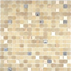 Mosaico de vidrio azulejos de mosaico espejo de piedra beige amarillo crema plata BAÑO WC cocina PARED MOS91-0214