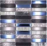 Slip rectángulo azulejos de mosaico de vidrio compuesto de acero inoxidable plata gris azul negro revestimiento de paredes de cocina - MOS87-58X