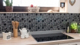Piedra artificial mosaico de vidrio azulejos de mosaico compuesto negro gris oscuro antracita azulejo backsplash cocina - MOS88-K989