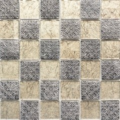 Mosaico de vidrio mosaico azulejo champán negro resina mirada azulejo backsplash cocina ducha pared MOS78B-0702