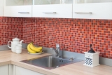 Piedra artificial mosaico rústico azulejo mosaico de vidrio resina luz rojo fuego rojo estructura azulejo backsplash pared de la cocina cuarto de baño aseo - MOS83-CB30