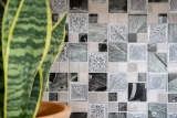 Mosaico de vidrio piedra artificial mosaico azulejos resina plata gris antracita ornamento azulejo espejo pared WC - MOS88-0280