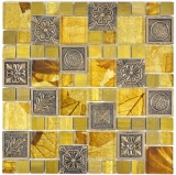 Mosaico de vidrio piedra artificial mosaico azulejos resina oro gris plata ornamento azulejo backsplash pared baño cocina - MOS88-0790