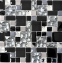 Mosaico de vidrio de acero inoxidable azulejos de mosaico negro plata claro gris azulejo backsplash cocina baño aseo - MOS88-03689
