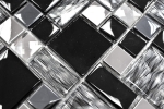Muestra de mano mosaico azulejo translúcido acero inoxidable negro combinación vidrio mosaico cristal acero negro vidrio MOS88-03689_m