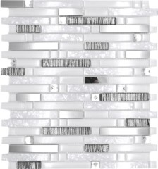 Barras de mosaico de vidrio mosaico de azulejos de acero inoxidable blanco plata MOS86-0104
