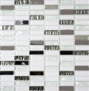 Barras de mosaico de vidrio mosaico de azulejos de acero inoxidable blanco plata MOS87-0102