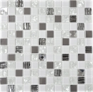 Mosaico de azulejos de acero inoxidable blanco plata vidrio mosaico azulejo MOS63-CM-424