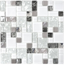 Mosaico de azulejos translúcido de acero inoxidable blanco combinación de mosaico de vidrio Cristal de acero blanco vidrio MOS88-01699_f | 10 esteras de mosaico