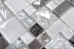 Muestra de mano mosaico azulejo translúcido acero inoxidable blanco combinación mosaico de vidrio Cristal acero blanco vidrio MOS88-01699_m