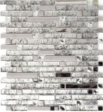 Barras de mosaico de vidrio mosaico de azulejos de acero inoxidable blanco crema plata MOS86-0106