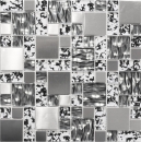 Mosaico de vidrio azulejos de mosaico de acero inoxidable negro plata estructura de acero MOS88-0203