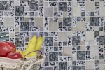 Muestra de mano mosaico azulejo espejo translúcido acero inoxidable negro plata combinación vidrio mosaico cristal acero negro estructura MOS88-0203_m