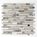 Mosaico de vidrio de piedra natural barras de mosaico de azulejos de acero inoxidable de plata de color beige claro gris blanco revestimiento de la pared de la cocina - MOS86-0108