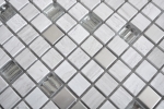 Muestra de mano mosaico azulejo translúcido acero inoxidable gris blanco vidrio mosaico cristal piedra acero madera blanco MOS92-2002_m