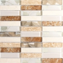 Azulejos de mosaico de vidrio de mosaico de acero inoxidable de piedra natural de color beige crema marrón azulejo espejo de baño de pared inodoro - MOS87-52X