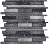 Mosaico de vidrio piedra natural varillas mosaico azulejos aluminio negro antracita gris oscuro revestimiento de pared salpicaduras - MOS49-GV84