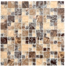 Piedra natural de mosaico de vidrio de mármol azulejos de mosaico de color marrón oscuro crema beige azulejos de vidrio de cantera backsplash cocina cuarto de baño - MOS87-K1455