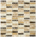 Rectángulo azulejos de mosaico de vidrio mosaico de vidrio roto piedra de mármol marrón claro beige crema pared baño cocina aseo - MOS87-S1253