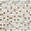 Mosaico de vidrio piedra natural mosaico azulejo luz gris crema oro mármol estructura cocina azulejo baño - MOS92-HQ12