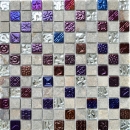 Piedra artificial mosaico rústico azulejo mosaico de vidrio cuarcita luz gris plata rojo azul púrpura backsplash cocina backsplash baño WC - MOS83-CR37