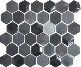 Piedra natural mosaico de vidrio mosaico azulejos hexagonal antracita negro grafito mármol azulejo backsplash pared revestimiento baño - MOS11D-33