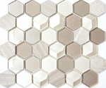 Piedra natural de mosaico de vidrio azulejos de mosaico hexagonal perla beige crema nuez marrón azulejo backsplash pared revestimiento cuarto de baño - MOS11D-44