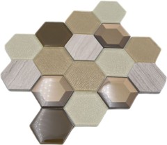Muestra de mano mosaico azulejo Translúcido beige Hexágono mosaico de vidrio Piedra de cristal 3D beige MOS11E-77_m