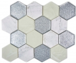 Mosaico de vidrio hexagonal azulejos de piedra natural gris plata gris-verde mármol carrara óptico azulejo backsplash pared cocina baño aseo - MOS11E-88
