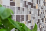 Muestra de mano mosaico azulejo azulejo backsplash translúcido gris marrón combinación vidrio mosaico Crystal piedra gris marrón MOS88-0206_m