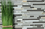 Muestra de mano mosaico azulejo azulejo backsplash translúcido gris marrón compuesto mosaico de vidrio Crystal piedra gris marrón MOS86-0202_m