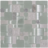 Piedra natural mosaico de vidrio mosaico azulejos claro gris antracita gris-verde estructura azulejo backsplash baño cocina - MOS88-MC669