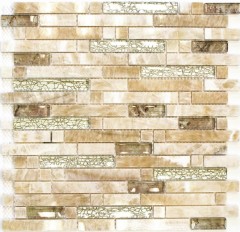 Mosaico de vidrio azulejos de mosaico de piedra natural de color ámbar de oro crema beige con paneles de pared shimmer baño - MOS87-MV748