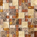 Piedra natural mosaico de vidrio mosaico de mármol azulejos beige marrón crema naranja cocina pared azulejos backsplash - MOS88-1303