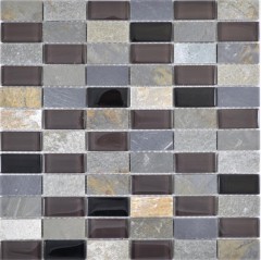 Mosaico rectangular azulejos de mosaico de vidrio beige negro antracita piedra azulejos backsplash cocina backsplash baño WC - MOS87-1312