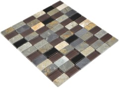 Muestra de mano mosaico azulejo translúcido beige marrón gris negro rectángulo mosaico de vidrio Piedra de cristal MOS87-1312_m