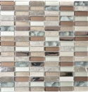 Rectángulo azulejos de mosaico de vidrio varillas de mosaico de color marrón claro gris plata piedra natural mármol azulejo backsplash pared de la cocina - MOS87-SM68