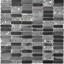 Mosaico rectangular azulejos de mosaico de vidrio barras plata gris negro antracita piedra natural cocina splashback cuarto de baño WC - MOS87-SM88