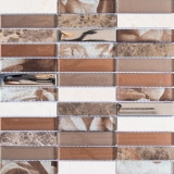Rectangular azulejos de mosaico de vidrio mosaico de piedra marrón bronce plata cobre azulejo backsplash cocina azulejo pared WC - MOS87-78X