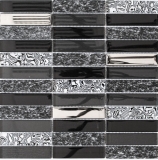 Rectangular azulejos de mosaico de vidrio mosaico de piedra negro plata antracita gris oscuro azulejo backsplash baño cocina - MOS87-88X