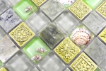 Muestra de mano mosaico azulejo verde translúcido cristal mosaico piedra concha verde MOS82C-0502_m
