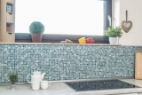 Muestra de mano mosaico azulejo Azulejo backsplash Translúcido verde azul Mosaico de vidrio Piedra de cristal Crema verde azul MOS92-XCR1501_m