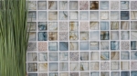 Muestra de mano azulejo mosaico Azulejo backsplash Gris claro translúcido Mosaico de vidrio Piedra de cristal Crema gris claro MOS94-2505_m