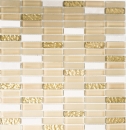 Rectángulo azulejos de mosaico de vidrio mosaico de vidrio varillas blanco oro marrón beige piedra natural mármol azulejo backsplash pared de la cocina - MOS87-1202
